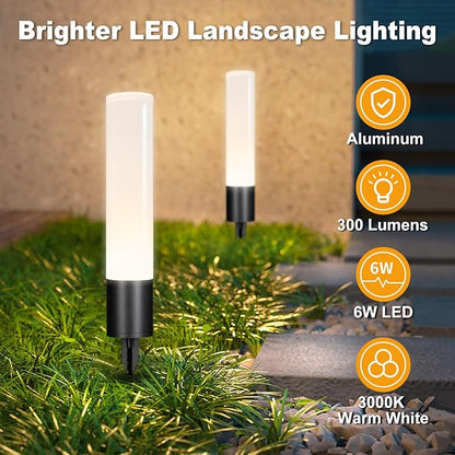 Low Voltage Pathway Lights 4 Pack Landscape Lighting, 12-24V 3000K Warm White Landscape Path Lights, Aluminum Waterproof Wired Landscape Lights for Outdoor/Driveway/Pathway/Yard
