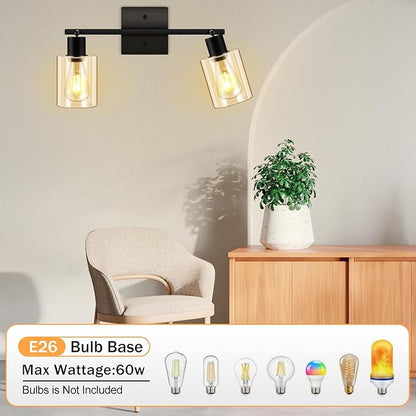 BoostArea LED 2 Light Track Lighting Kit, 2 Way Ceiling Spot Lighting with Glass Lampshade, Flexibly Rotatable Light Head for Kitchen, Living Room, Bedroom, Bulb Not Included