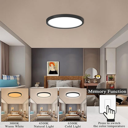 Ceiling Light Fixtures 9 Inches, 3 Color Temperatures Switchable 18W Round Black Shell LED Ceiling Mount Light for Bedroom, Kitchen, Living Room, Dining Room -3000K/4500K/6500K