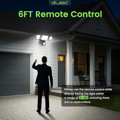 LED Security Lights Motion Sensor, 36W 3000LM Flood Lights Outdoor Motion Sensor with Remote, Dimmable Brightness 3000K-6000K CCT IP65 3 Heads Outdoor Security Light for House Garage Yard 1 Pack