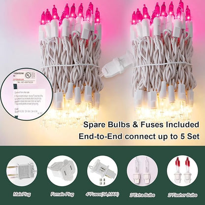LAMPHOME Pink Clear Christmas Valentine's String Lights 100 Mini Incandescent Fairy Light Decor 20 Ft White Wire Indoor & Outdoor Party Patio Bedroom, Xmas Tree Garland Easter Holiday Decoration