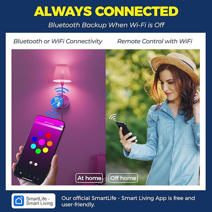 Lightinginside E12 Smart Light Bulbs 60W Equiv., Work with Alexa/Google Home/Smart Life, 500LM 6W RGBCW Candle Candelabra LED Light Bulbs, No Hub Required, 2.4G WiFi Bluetooth Bulb, ETL Listed, 1PC