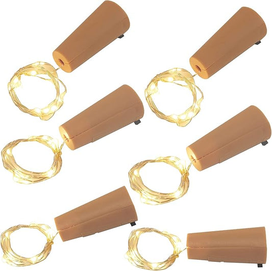 LumaBase Battery Operated Wine Cork with White Fairy String Lights - Set of 6