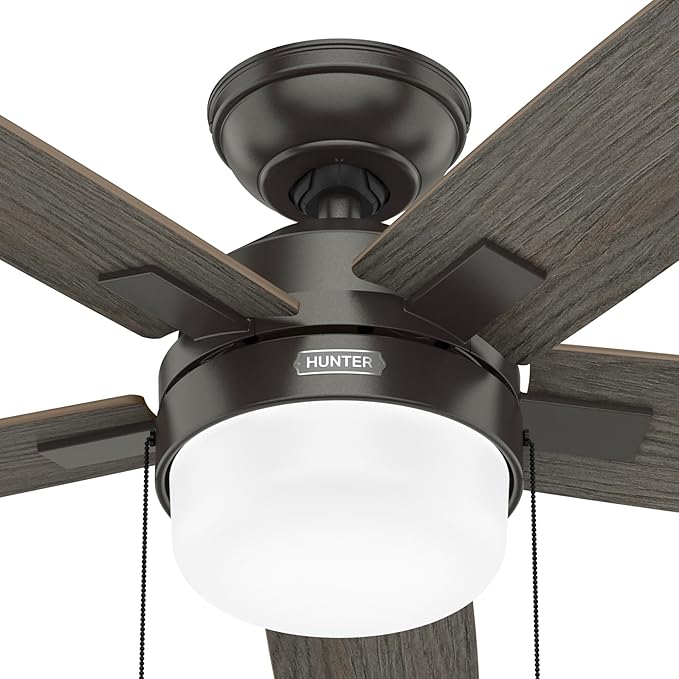 Hunter Ceiling Fan with LED Light - Black Ceiling Fan with Pull Chain, For Bedroom or Living Room, Standard Mount, No Remote, 5 Blades, Includes Bulbs - Anisten (Noble Bronze, 52 inch)