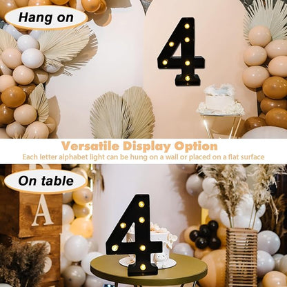 LED Marquee Numbers, 8.58 Inch Led Light Up Numbers for Party, Small Light Up Letters, Battery Powered Lighted Number for Table, Birthday, Night Light, Christmas or Home Decor (Black, Number 4)
