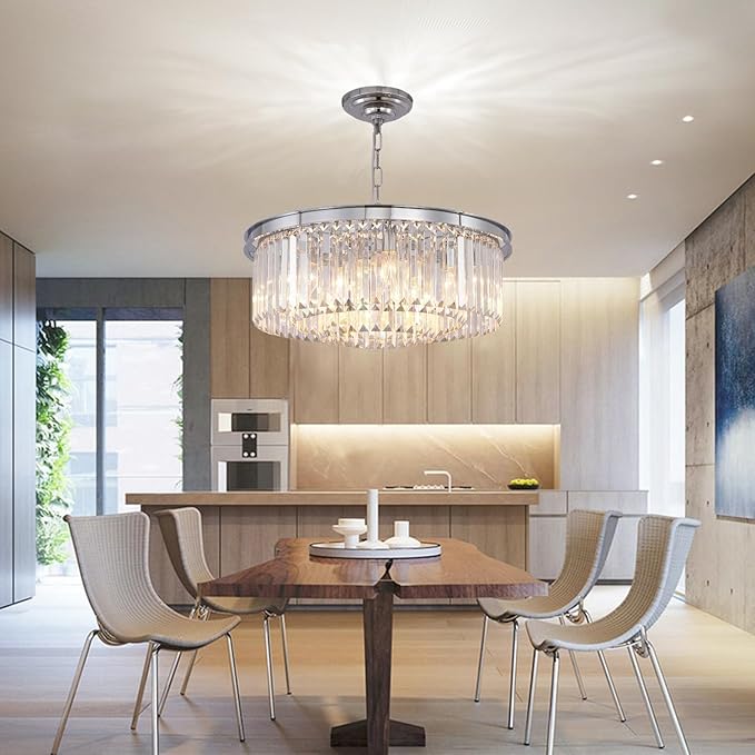 Crystal Chandelier Modern Chrome Chandeliers Lighting Pendant Ceiling Light Fixture 3-Tier for Dining Room Living Room Bedroom, W20''