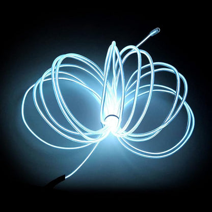 MaxLax EL Wire White, 9.8ft/3m Portable Battery Pack Neon Light Strip 360° Cuttable Glowing Rope Lights for Parties, Halloween, DIY Decoration