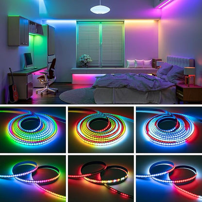 BTF-LIGHTING FCOB COB WS2812B IC RGB LED Strip DC5V 3.2FT Individual Addressable 160LED/m 160LEDs 160IC Dream Color IP30 Non-Waterproof High Density Light 0.39in Width(No Adapter or Controller)