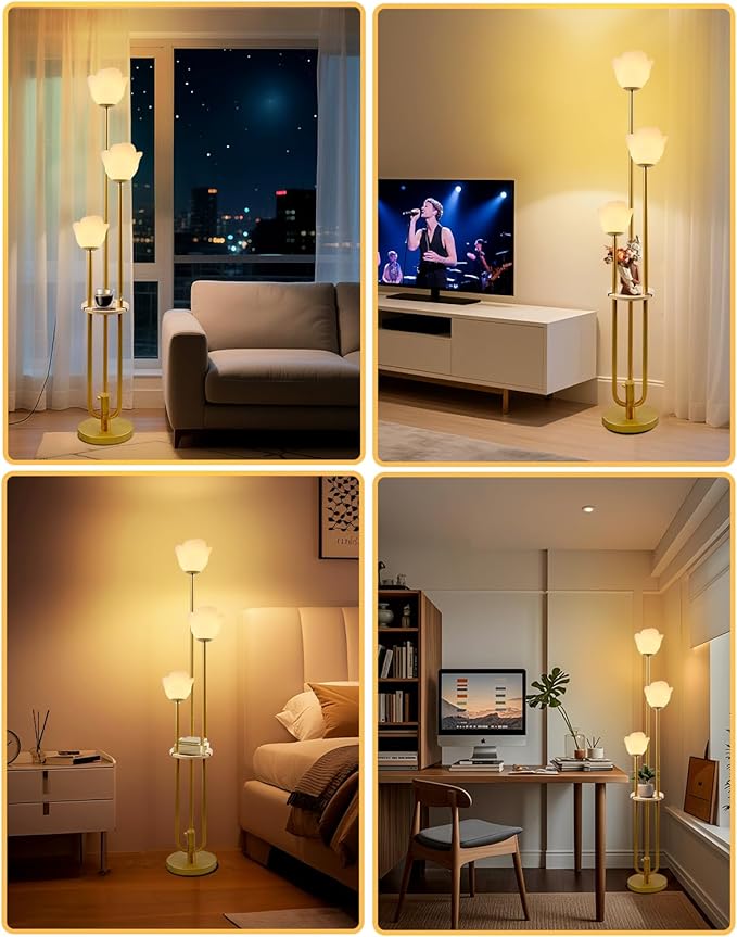 63IN Floral Floor Lamp with Table, 3-Lights Dimmable Flower Floor Lamps for Wedding Party, 3000K Warm White Modern Tall Standing Lamp with 5Lbs Heavy Base for Living Room/Bedroom