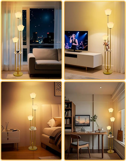 63IN Floral Floor Lamp with Table, 3-Lights Dimmable Flower Floor Lamps for Wedding Party, 3000K Warm White Modern Tall Standing Lamp with 5Lbs Heavy Base for Living Room/Bedroom