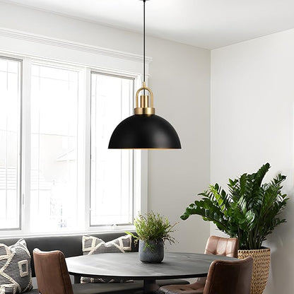 Eustace 13.7'' Matte Black and Gold Farmhouse Pendant Light, Adjustable Hanging Lamp,Industrial Ceiling Lights Fixture for Kitchen Island Dining Room Hallway Restaurant