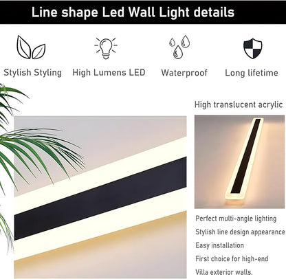 2Pack 59inch Long Outdoor Modern LED Wall Light,45W Waterproof IP65 Warm White 110V led Wall Mount Lighting Fixture Rectangular Black Wall Lights Elegant Frosted White Acrylic Anti Rust