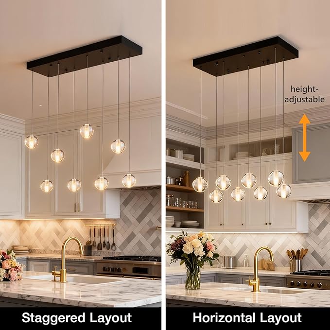 8 Lights Black Raindrop Rectangle Chandelier, Modern Bubble Crystal Chandelier for Dining Room, Large Pendant Light for High Ceilings Staircase Foyer Entryway Living Room Kitchen Island
