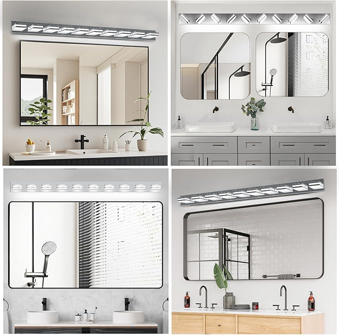 IZORRO LED Modern Bathroom Lights Fixtures(10-Light,Dimmable),Chrome Acrylic Wall Lighting,Vanity Lights for Bathroom Over Mirror - 6000k 40In （No Assembly Required）