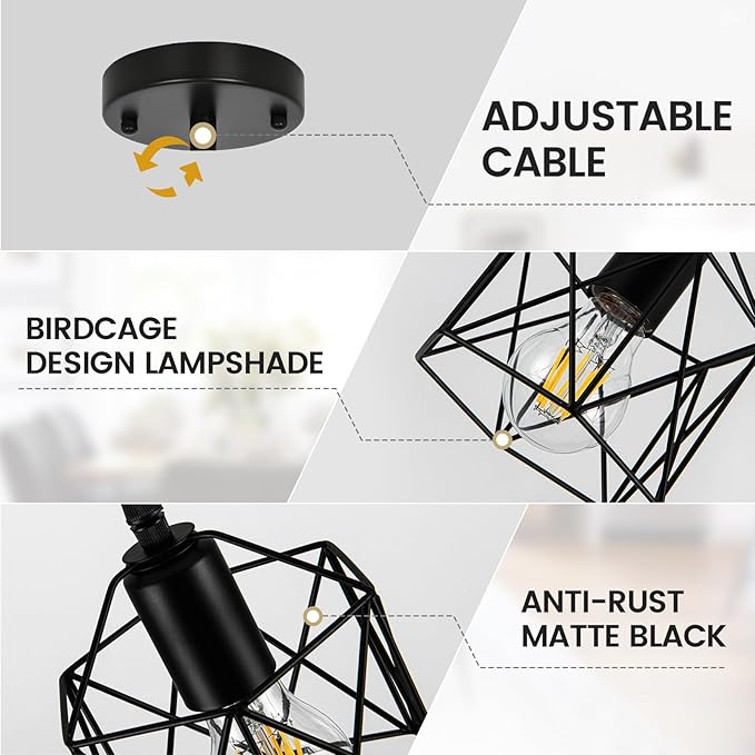 1-Light Hanging Pendant Light Fixture, Black Pendant Lights Kitchen Island, Farmhouse Pendant Lighting with Bedroom Dining Room, E26 Base, Bulbs Not Included
