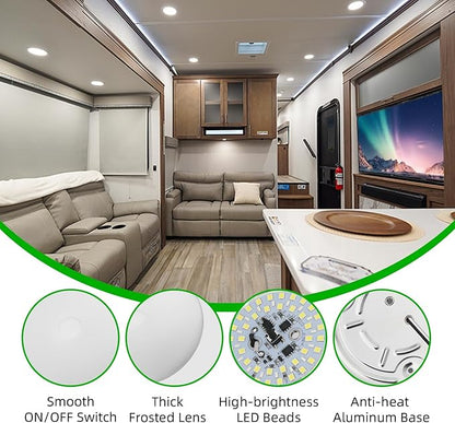 RV Ceiling Light 12V, 4.5Inch RV Light Interior, Dimmable Puck Dome Lights for Motorhome Boat Trailer (Cool White 2Pack)