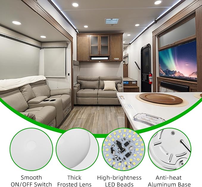 RV Ceiling Light 12V, 4.5Inch RV Light Interior, Dimmable Puck Dome Lights for Motorhome Boat Trailer (Cool White 6Pack)