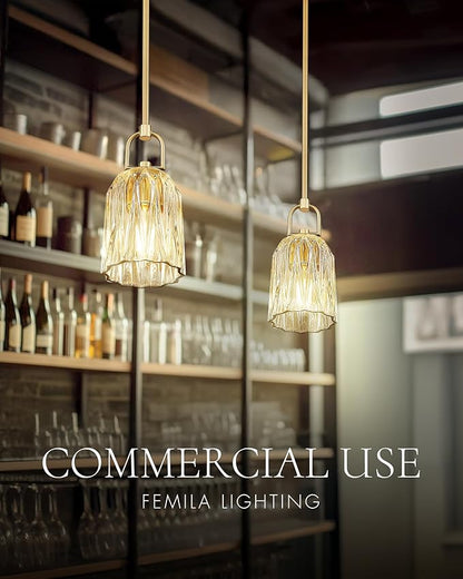 FEMILA 3 Pack Gold Pendant Light, 5" Modern Chandeliers for Dining Room Kitchen Hotel, E26 Base, 4FH83MIL-3PK BG
