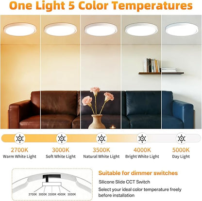 12 Inch 6Pack Super Slim Flush Mount Ceiling Light Fixture,24W 3200LM Dimmable 5CCT Selectable 2700K-5000K Round Light Fixture for Living/Bedroom,Kitchen/Bathroom,Porch &All Indoor Spaces White
