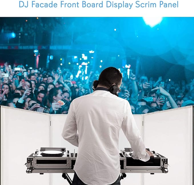 Pyle DJ Booth Foldable Cover Screen - Portable Event Facade Front Board Video Light Projector Display Scrim Panel with Folding Steel Frame Panel Stand, Stretchable Lycra Spandex - PDJFAC10 (White)