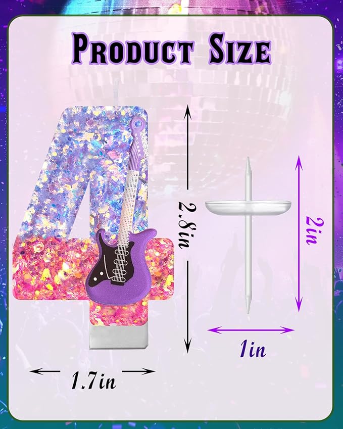 K-Pop Birthday Candle – Purple & Pink Glitter Music Theme Cake Candle with Guitar, Musical Party Decor for Girls, Teens, Kpop Fans (4)