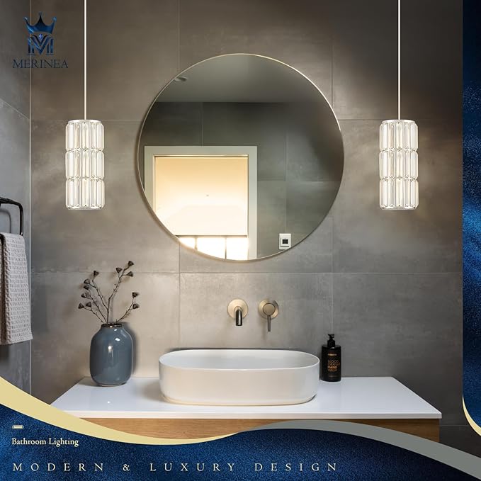 Chrome Crystal Pendant Light for Kitchen Island, Modern Mini Hanging Chandelier with Adjustable Cord, Luxury Polished Chrome Pendant Lighting for Dining Room, Bathroom, Bedroom, Bar