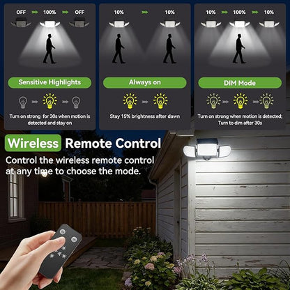 Solar Outdoor Light 4000mAh, 360 Rotatable Solar Panel, Motion Sensor with Remote Control, Multi-Direction Adjustable Side Panels, IP65 Waterproof Security Light for Yard Driveway Porch (2)