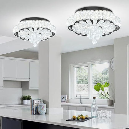 Modern Crystal Chandelier for Living Room 16in Black Crystal Raindrop Ceiling Light for Room Bedroom LED Dimmable 2700K-6000K
