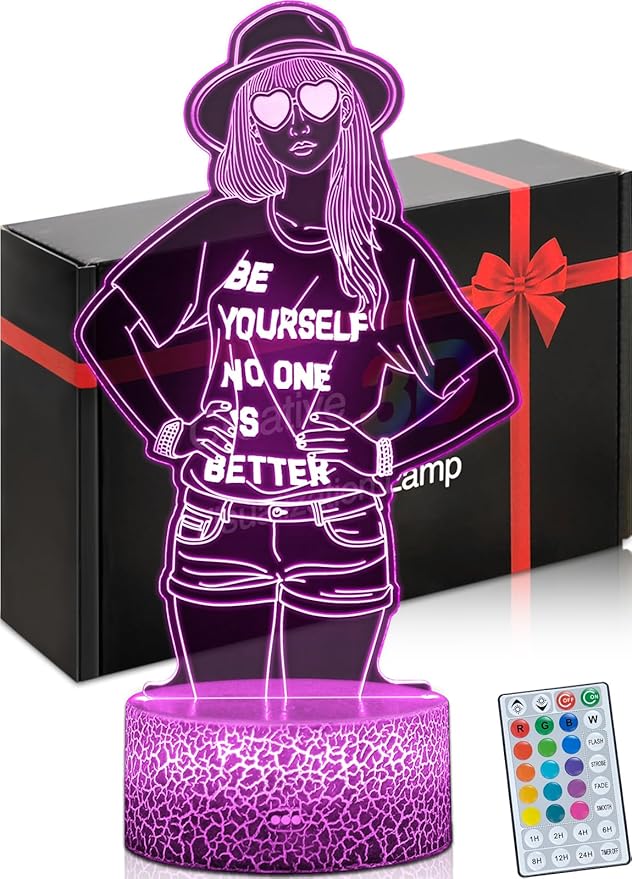 Be Yourself Mood Lights, Inspirational Gifts for Girls, 16 Colors 3D Illusion Lamp with Dimmable Remote & Timer, Room Decor for Music Fans Birthday Christmas
