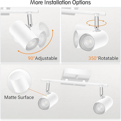 BoostArea 2-Light Track Lighting Kit, LED Track Lighting with GU10 Socket, Flexibly Rotatable Light Heads, Modern Track Lighting Fixtures Ceiling for Kitchen, Bedroom, Living Room, Bulb Not Included