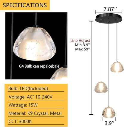 Modern Chandelier Crystal Pendant Light for Kitchen Island Dining Room Bedroom Hallway Black