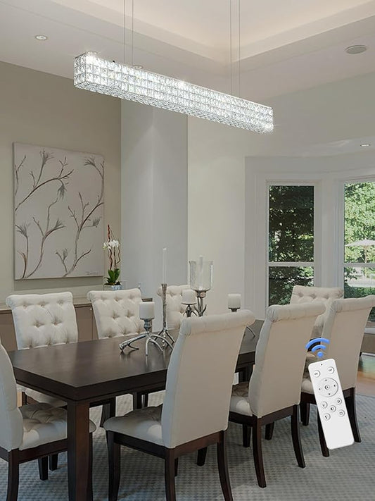 ykolupty Modern Crystal Chandelier Silver Rectangular Crystal Chandelier Contemporary Linear Pendant Ceiling Light Fixture for Living Dining Room Kitchen Island (L 40")