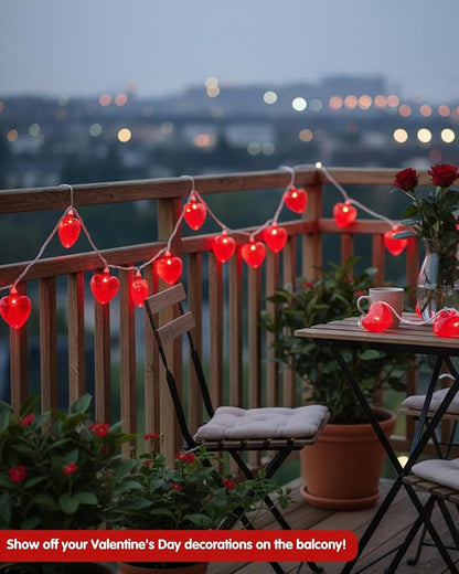 SUNSGNE Red Heart String Lights Valentines Lights, 8.5FT Plug in Fairy String Lights with 10 LED Red Heart Bulbs for Indoor Outdoor Home Room Party Wedding Valentine's Decor, White Wire