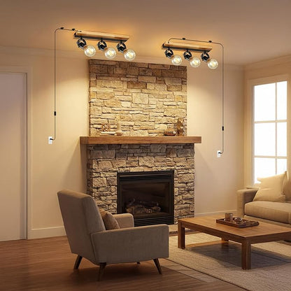 3 Light Plug in Track Light,Farmhouse Plug in Ceiling Light with 14.76-Foot Cord,Rotatable Ceiling Spotlight for Kitchen Dining Room Cabinet Hallway Living Room(No Bulb)