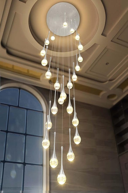 ykolupty Modern Crystal Chandelier 25-Lights Raindrop Chandeliers LED Dimmable High Ceiling Pendant Light Silver Large Chadnelier for Foyer Entrance Living Room
