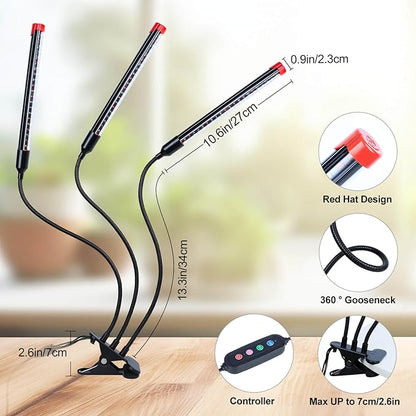 FRGROW Clip Grow Lights for Indoor Plants, Seed Starting, Bonsai, 4/8/12/16/20H Timer, Full Spectrum Plant Growing Lamps, 27 Watt Power Draw, NO Need Adapter, 360° Gooseneck