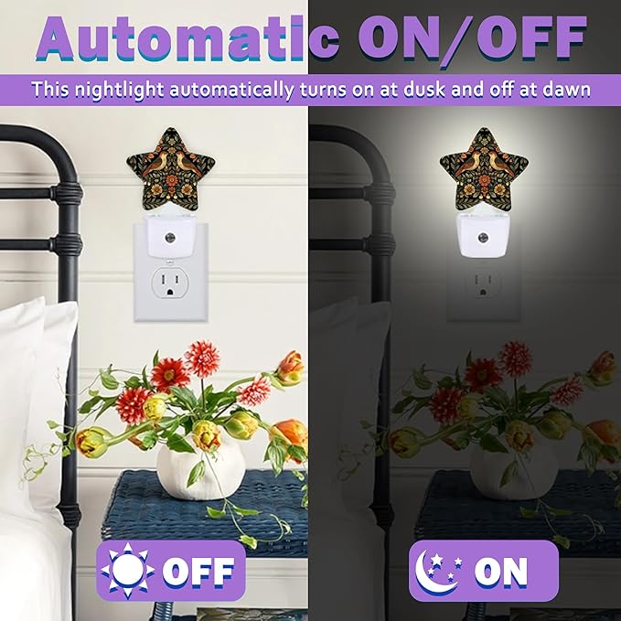 Vintage Birds Night Lights Plug Into Wall Decorative,Retro Flower Sleep Friendly Lamp, Energy Efficient Dusk-to-Dawn Sensor Nightlights for Kid Bedroom Nursery Bathroom