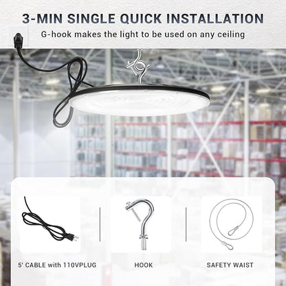 XYCN 6 Pack 300W UFO Led High Bay Light,120VAC,5000K Daylight Commercial Bay Lighting,IP66 Waterproof,45050LM,1300W MH/HPS with Plug Area Lighting for Warehouse/Shop/Workshop/Barn/Gym/Factory
