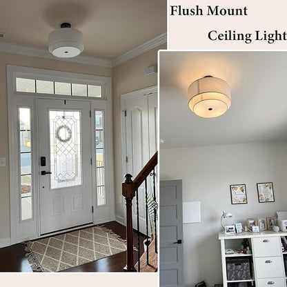 FRIDEKO HOME 3 Light Semi Flush Mount Ceiling Light Modern Close to Ceiling Light Fixture with 2-Layer Fabric Shade Light Fixtures Ceiling Mount for Bedroom Living Room Kitchen Foyer Hallway