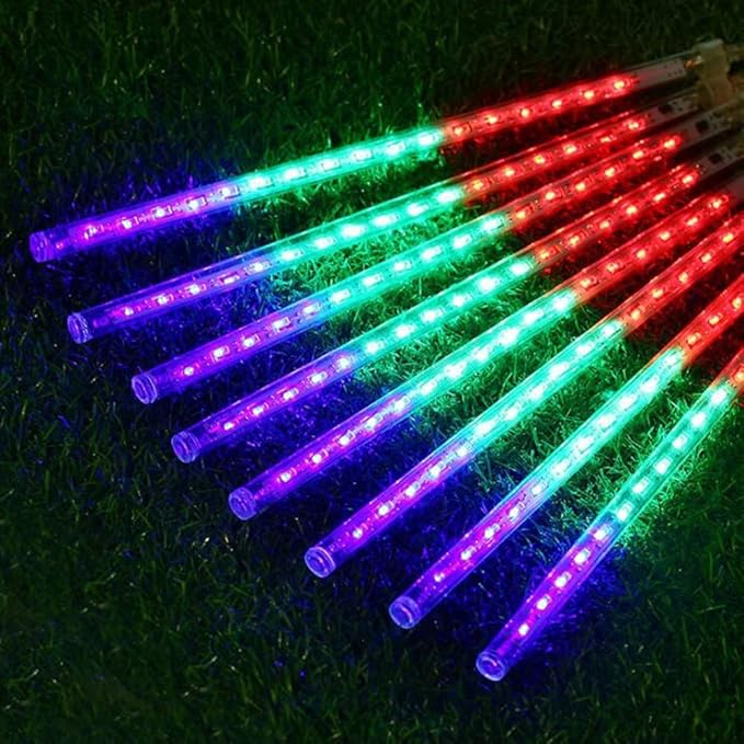Adecorty Christmas Lights Outdoor Tree Cascading Icicle Light 8 Tubes 192LED Shooting Star Waterfall Meteor Shower Falling Rain Lights for Xmas Decorations Wedding Party New Year (Multi Color)