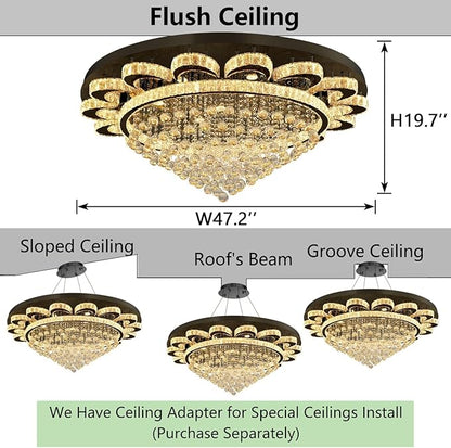 HAIXIANG Modern Chandelier Living Room Light Large Luxury Chandeliers for High Ceiling Foyer Entryway Lights Dimmable 110W LEDs Crystal Black Lighting Fixtures