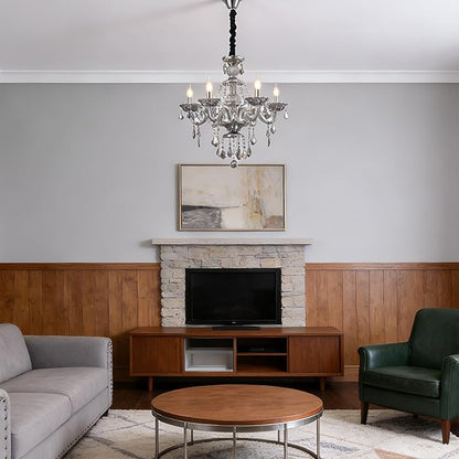 6-Light Modern Crystal Chandelier Lighting Smoky Gray Luxury Ceiling Light Fixture Hanging Crystal Chandelier for Dining Room Living Room Bedroom