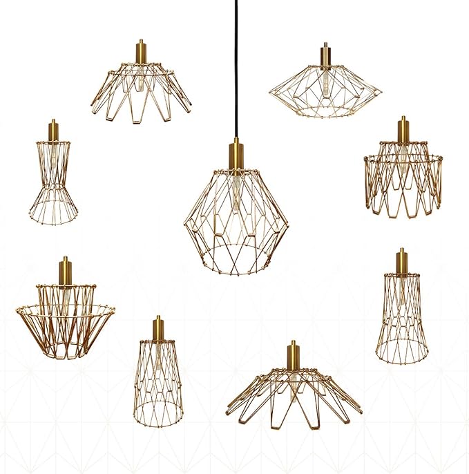 Royal Designs, Inc. Foldable Industrial Metal Pendant Light with Adjustable 7 ft Long Lamp Cord & Canopy, Create 9 Different Shapes, Polished Brass, Single