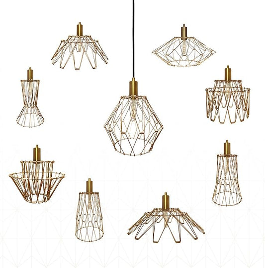 Royal Designs, Inc. Foldable Industrial Metal Pendant Light with Adjustable 7 ft Long Lamp Cord & Canopy, Create 9 Different Shapes, Polished Brass, Single