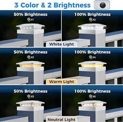 Peasur 4x4 Solar Post Cap Lights Outdoor with 3 Modes, 16 Packs White Fence Light Solar Powered Waterproof, Wood/Vinyl Deck Post Lights for Yard Garden Patio Porch Outside