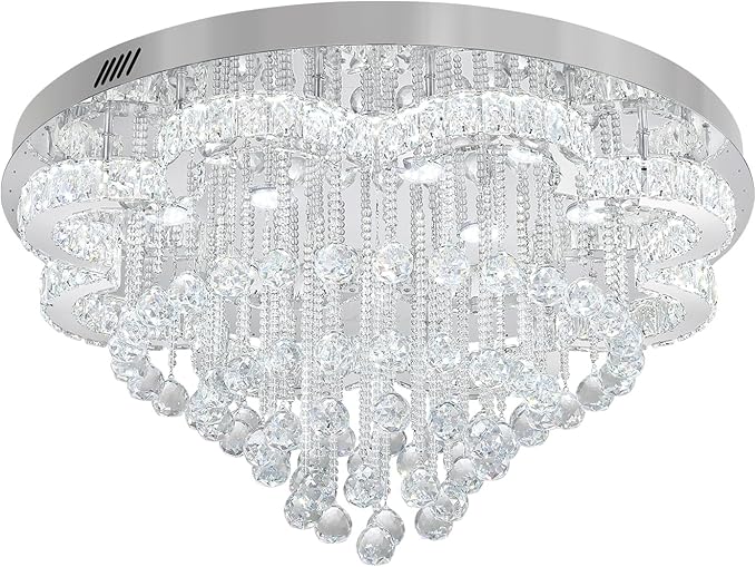 W32inches Modern Crystal Chandeliers for Living Room LED Crystal Ceiling Light Fixtures Flush Mount Chandelier Ceiling Chandelier for Bedroom Foyer Hallway Dining Room