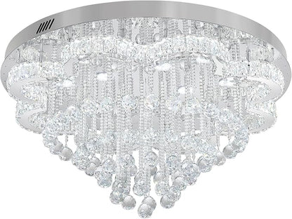 W32inches Modern Crystal Chandeliers for Living Room LED Crystal Ceiling Light Fixtures Flush Mount Chandelier Ceiling Chandelier for Bedroom Foyer Hallway Dining Room