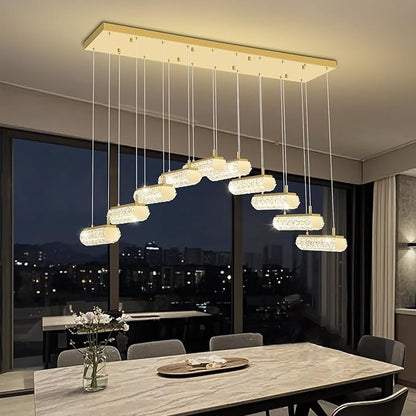 Crystal Kitchen Chandeliers Over Table,Rectangular Crystal Chandelier for Living Room Modern Linear Chandelier for Dining Room Dimmable Gold 10 Lights
