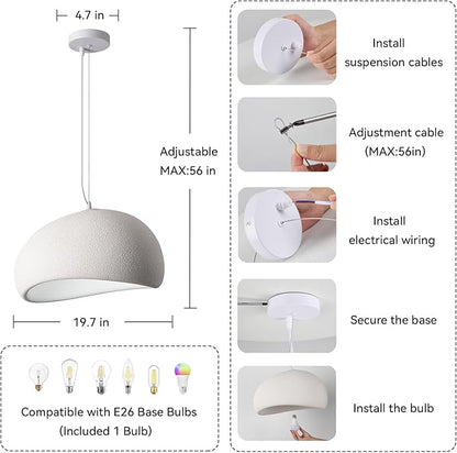 50CM White Modern Pendant Lights,Adjustable Hanging Light Fixtures,Japanese Hanging Lamp,Japandi Chandelier Light,Island Lights for Kitchen (White, 50cm/19.7in)