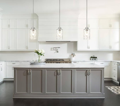 XiNBEi Lighting Mini Pendant Light 1 Light Glass Pendant Lighting, Modern Adjustable Kitchen Hanging Light Brushed Nickel Finish XB-P1227-BN